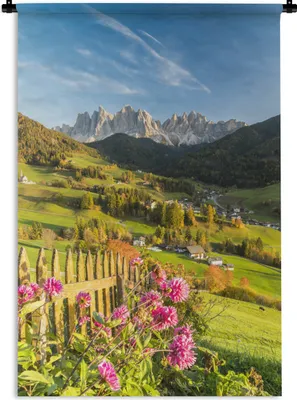 Produktbild von MuchoWow® Wandteppich Wandbehang Herbst - Blumen - Berge 90x135 cm Tapisserie Dekoration Wandtuch - Baumwolle - Wandskulptur