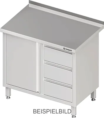 Produktbild von Arbeitsschrank mit Flügeltür, 900x700x850 mm, mit 3er Schubladenblock links, mit Aufkantung, verschweißt