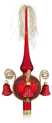 Kerstboomspitze mit roten Glocken, mundgeblasen, 28 cm