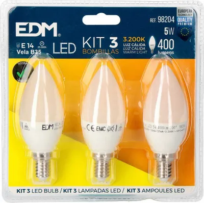Produktbild von Edm Led-kerzenbirne E14 5w 400 Lumens 3200k 3 Einheiten Weiß Weiß One Size