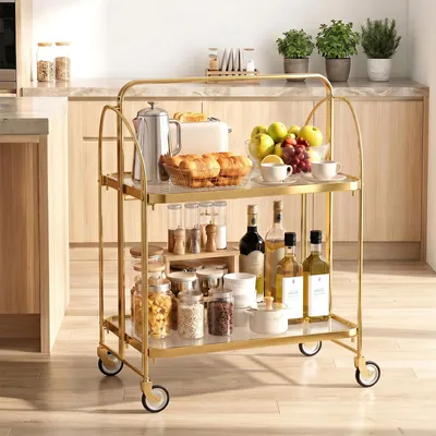 Produktbild von Servierwagen klappbar mit rollen küchenwagen bar cart 2 Böden Partition rollwagen servierwagen outdoor