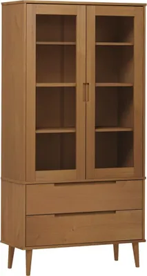 Obrázok produktu pre vidaXL Vitrína MOLDE Brown 90x35x175 cm Masívne borovicové drevo