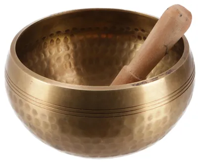 Produktbild von Klangschale aus Nepal, Handgefertigt aus Massivem Messing mit Hammerschlag Verzierungen, Incl. Klöppel - Ø 15 cm, Gold, Bronze, Klangschalen