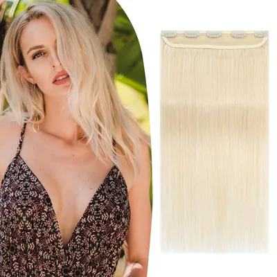 Image de Extensions à clipser, cheveux naturels blonds, 45 cm, 50g, qualité Remy, couleur #60 (blond très clair)