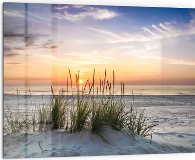 Produktbild von DEQORI Küchenrückwand Glas 80x60 cm 'Sonnenuntergang am Strand' Spritzschutz Bad Rückwand