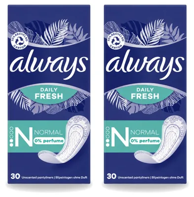 Imagen del producto de 2 unidades de toallitas diarias "Always Daily Fresh" - Normal - Sin perfume - Paquete económico