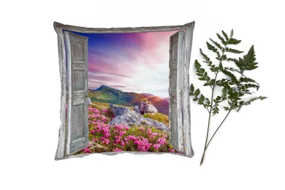 Produktbild von MuchoWow® Zierkissen Sofakissen Wohnzimmer Dekokissen 60x60 cm Berge - Landschaft - Aussicht - Blumen - Sitzfläche - Foto Polster