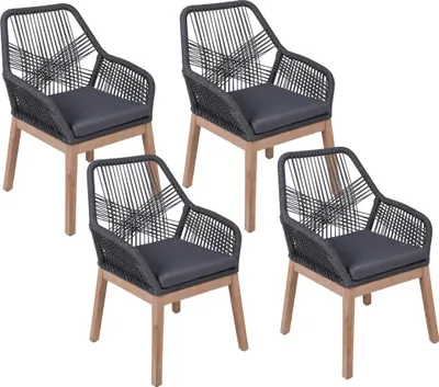 Produktbild von Gartenstuhl 4er Set MARCUS - Akazie, Anthrazit, mit Seilbespannung | Gartenstühle Wetterfest Essstühle Outdoor Terrasse