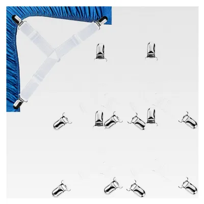 Produktbild von Bettlakenklammern mit Metallclips, verstellbare Bettlakenspanner, elastische Spanner für Bettlaken, elastische Dreieck-Bettuchspanner, 4 Stück in Weiß