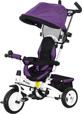 Produktbild von 6-in-1 Kinderdreirad mit Schiebestange, Dach, Gurt, Ablagekorb, für 1-5 Jahre, Blau