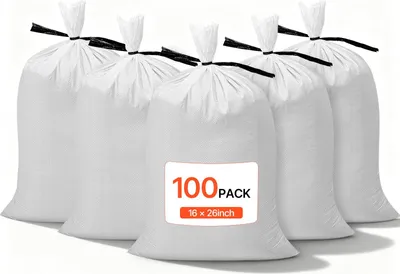 Produktbild von Sandsäcke für Hochwasser - Gewebesäcke 100er-Pack - Größe 40 x 66 cm - Mit Bindebändern - Belastbar bis 22,6 kg - Reißfest & UV-beständig - Polypropylen