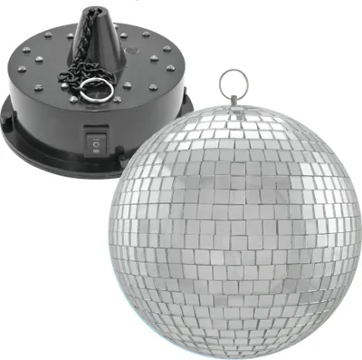 Produktbild von Spiegelkugel SET - RGBW-20 - 20cm Spiegelkugel und Batteriemotor mit LED Farbwechsler