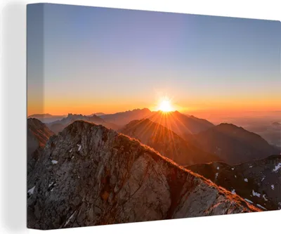 Produktbild von OneMillionCanvasses® - Leinwandbilder - 140x90 cm, Berg - Landschaft - Sonne, Wandbilder Kunstdruck Wanddekoration - Foto auf Leinwand - Gemälde auf Holzrahmen