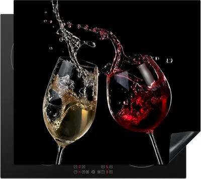 Produktbild von KitchenYeah© Herdabdeckplatte Rotwein - Weißwein - Glas - Schwarz , 60x52cm, Küche Deko, Ceranfeld Herdabdeckung, Abdeckplatte fùr Kochfeld
