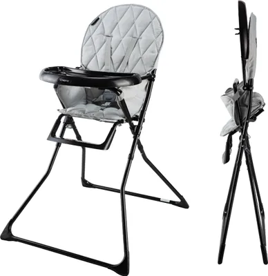 Image de Cabino chaise haute Happy Gris – chaise haute pliable avec grande tablette et harnais réglable, de 6 mois à 15 kg