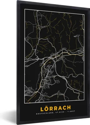 Produktbild von MuchoWow® Gerahmtes Poster Gold - Deutschland - Karte - Lörrach 40x60 cm - Poster mit Schwarzem Bilderrahmen Wandposter Rahmen Foto Bilder - Papierdruck - Wandbilder