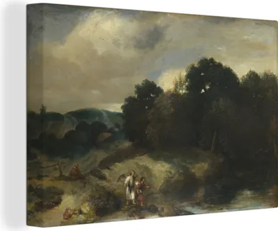 Zdjęcie produktu dla OneMillionCanvasses® - Obrazy na płótnie - 140x90 cm, Pejzaż z Tobiaszem i aniołem - Obraz Jana Lievensa, Dekoracja ścienna z nadrukiem