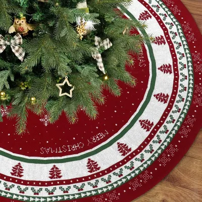 Produktbild von Weihnachtsbaumdecke Gestrickt Tannenbaumdecke - 92 cm - Schneeflocke - Rot und Grün