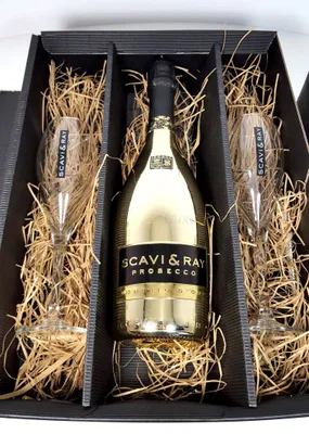 Produktbild von Prosecco Set / Geschenkset - Scavy & Ray Momento Doro Gold 0,75l (11% Vol) + 2x Gläser