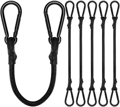 Produktbild von Spanngummi mit Karabiner, Expander mit Karabinerhaken 100cm, Gepäckspanner schwarz 6er Set, 100% Latex Gummispanner für Sonnensegel, Tarps
