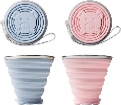 Immagine prodotto di 2 set di tazze pieghevoli, tazze pieghevoli in silicone, tazze da campeggio portatili, senza BPA, tazze da viaggio pieghevoli con coperchio ermetico in plastica, ideali per picnic, campeggio, escursioni e viaggi, blu
