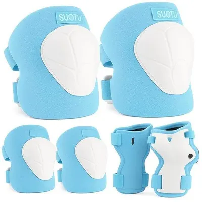 Image de Suotu Genouillères pour enfants, taille M (7-13 ans) - Ensemble de protection : genouillères, coudières et protège-poignets pour le skateboard