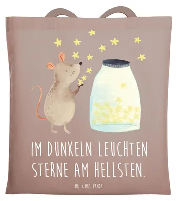 Produktbild von Mr. & Mrs. Panda Tote Bag Angst vor Dunkelheit überwinden - Braun Pastell - Geschenk, Laptoptasche, Wohlfühlprodukte, Shopping Tasche, Zuversicht, Überwindung von, Trost