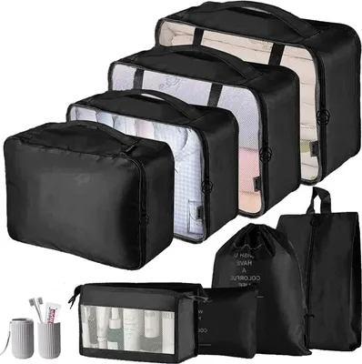 Produktbild von Kofferorganizer, 9 Teilige Koffer Organizer, Multifunktional Wasserdicht Kleidertaschen, Schwarz