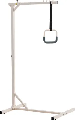 A freestanding bed rail or patient lift assist device.
