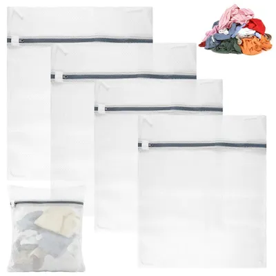 Produktbild von Wäschebeutel für Waschmaschine, 4 Stück, Wabennetz, 50x60cm/40x50cm, Feinwäsche, mit Reißverschluss