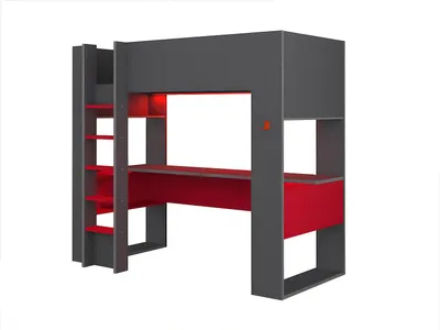 Produktbild von Hochbett mit Schreibtisch Graham 90x200cm - anthrazit/rot