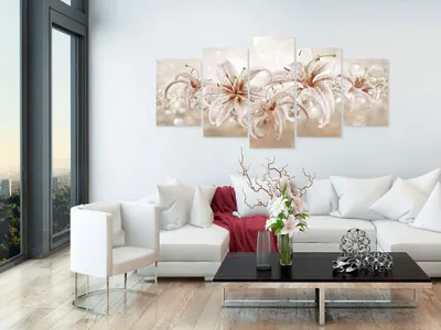 Produktbild von Akustikbild Blumen Lilien 200x100 cm Bilder Akustikschaum Hochleistungsschallabsorber Schallschutz Leinwand 5 tlg Wandbild Raumakustik Schalldämmung b-A-0314-b-n