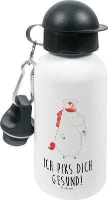 Produktbild von Mr. & Mrs. Panda Wasserflasche Einhorn Krankenschwester - Weiß - Geschenk, Krankenpfleger, Trinkflasche, Kinderflasche, Krankenhaus, Sportflasche, Kinder, Ärztin, Unicorn