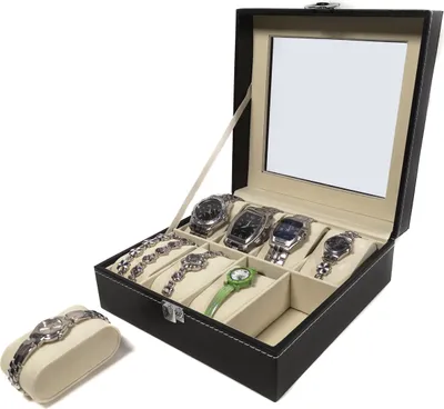 Produktbild von Uhrenbox Uhrenkoffer Schmuckkoffer mit Glasdeckel für 8 Uhren Armband