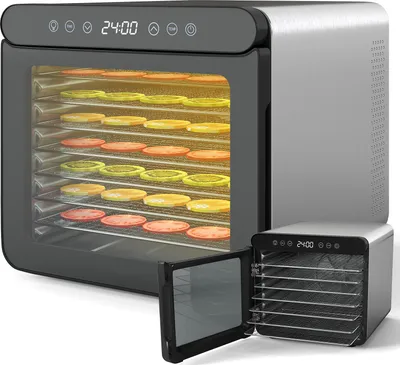 Produktbild von Lebensmittel-Dehydrator, Dörrautomat mit 7 Edelstahltabletts & einstellbarer Temperatur von 30℃-75℃ & Timer für 1-24 Stunden & Touchscreen & Licht