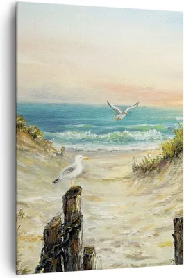 Produktbild von Bild auf Leinwand - Leinwandbild - Einteilig - Impressionismus Möwen Küste - 70x100cm - Wand Bild - Wanddeko - Wandbilder - Leinwanddruck - Wanddekoration - Leinwand bilder - Wandbild - PA70x100-4602