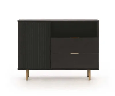Zdjęcie produktu dla Komoda NUBIA NB-01 w Stylu LOFT 2 Szuflady 1 Drzwiczki Szerokość 107 cm Czarny mat