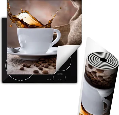 Produktbild von Herdabdeckplatte 60x52 cm Glaskeramikfeld Abdeckung Anti Rutsch Matte Aufrollbar, Kaffee Bronze