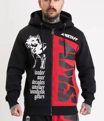 Image de Sweat à capuche pour homme Amstaff Mavor Ziphoodie Noir Rouge - S