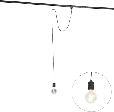 Produktbild von QAZQA - Modern Puristische Pendelleuchte I Pendellampe I Hängelampe I Pendellampe I Puristische Pendelleuchte I Lampe I Leuchte schwarz für Schienensystem I Spotlight I Deckenspot I Deckenstrahler I S