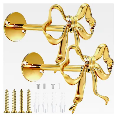 Produktbild von 2 Stück Gardinenhalter aus Metall mit Schleife, goldene Schleife, Dekorationszubehör für Zuhause oder Büro