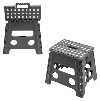 Produktbild von Kunststoff Klapptritt grau bis 150 kg mit Tragegriff und Antirutsch - 32,5 x 29 cm - Tritthocker klappbar mit rutschfester Trittfläche
