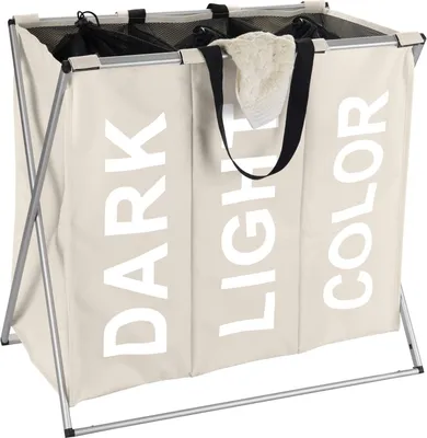 Produktbild von WENKO Wäsche Korb Sammler Box Sack Sortierer Trio Beige 130 L Bad Aufbewahrung