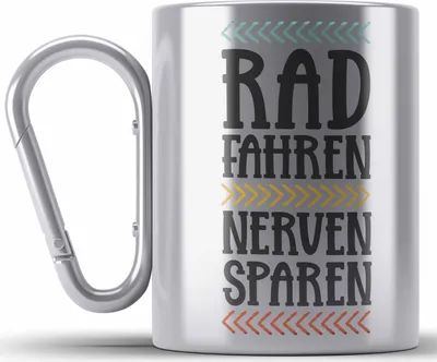 Produktbild von Trendation - Fahrrad Radfahrer Geschenk Rennrad Bike Geschenkidee Männer Edelstahl Tasse Karabiner Fahrradfahrer Karabiner Edelstahl Tasse Karabiner Edelstahl (Silber)