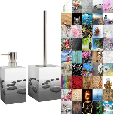 Produktbild von 2-teiliges Badezimmer Set Seifenspender und WC-Bürste - Black Stones