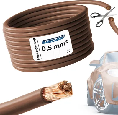 Produktbild von 10 Meter EBROM FLRY 0,5mm2 Fahrzeugleitung - KFZ Leitung - Farbe: braun - Querschnitt 0,5 mm² (mm2) flexibel 90 ± 5 Shore 99,99% Kupfer Mantel PVC FLRy