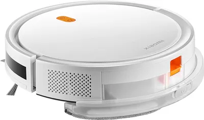 A white Xiaomi robot vacuum cleaner is shown from a slightly elevated side angle on a white background.