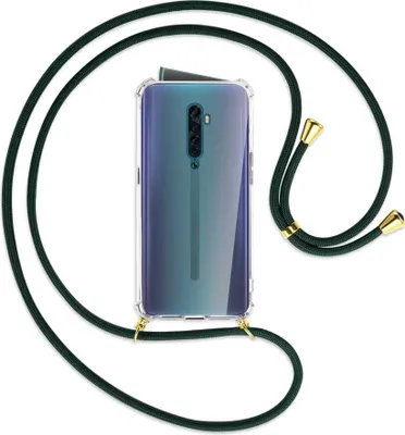 Produktbild von Handykette Backcover-Schutzhülle mit Band (Metall goldfarben) für Oppo Reno2 - dunkelgrün