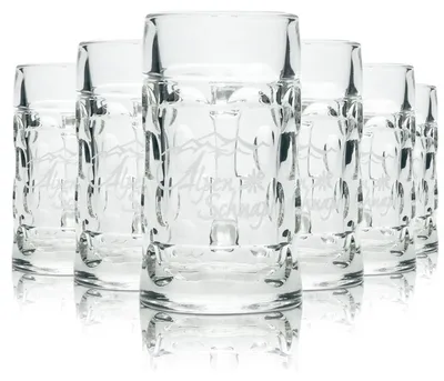 Produktbild von 6x Alpenschnaps Steinbeisser Glas Mini Masskrug 4cl Schnaps Kurze Shot Gläser Stamper