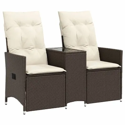 Immagine prodotto di vidaXL Divano da giardino a 2 posti regolabile con tavolo in Poly Rattan marrone